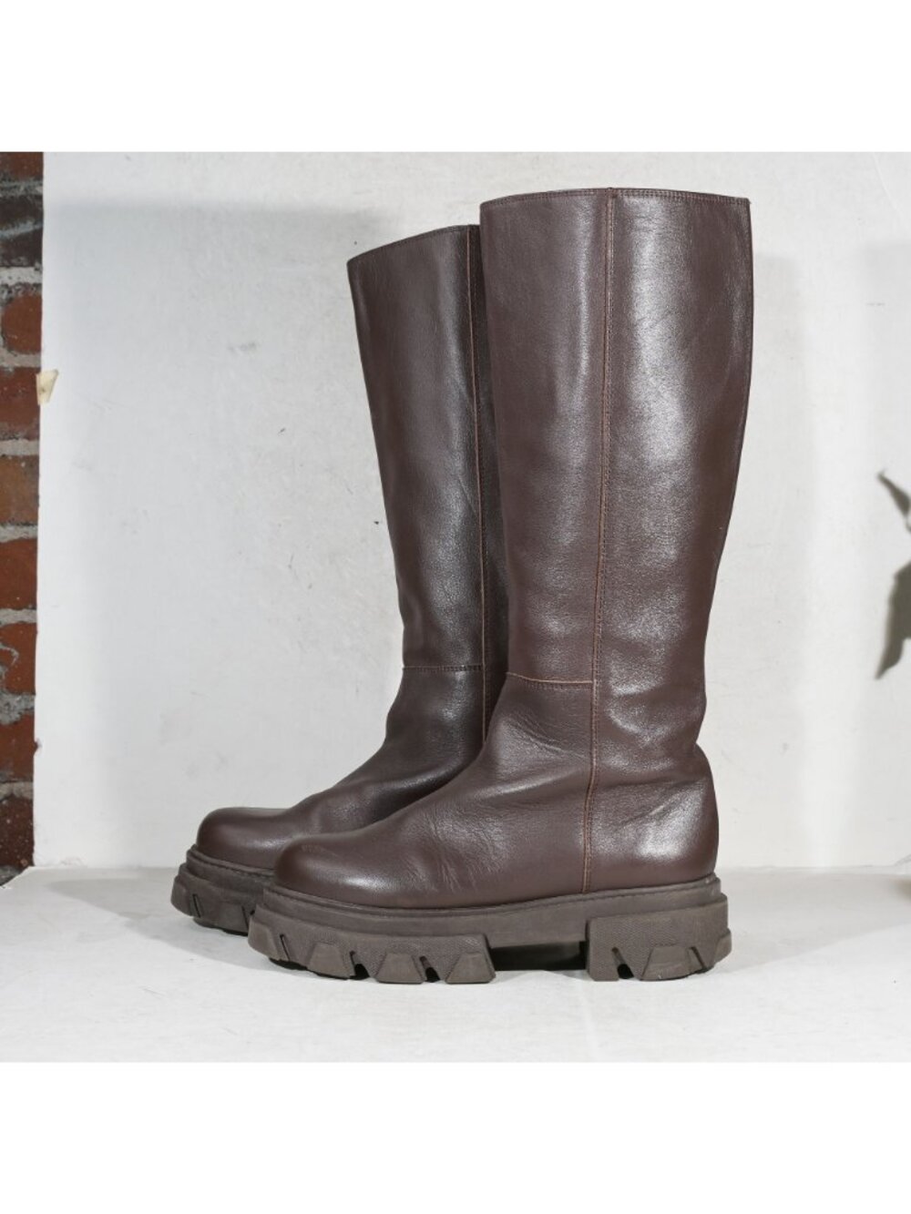 Alohas Brown Leather Chunky Lug Sole Knee High Boots EU 40 US 9 Made in Spain - Picture 2 of 8